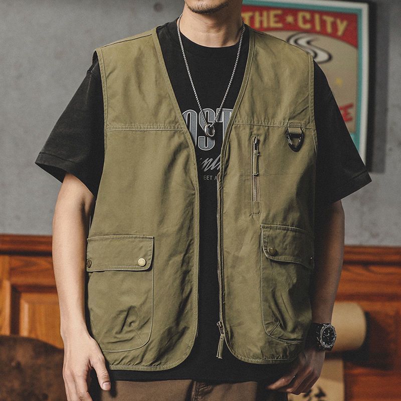 American Retro Tooling Vest Men Summer Thin Style Mountain Style Outdoor Camping Jacket Jacket Multi