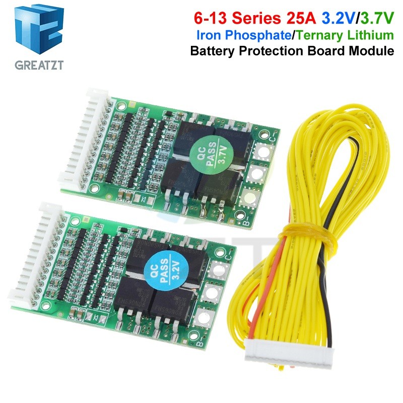 ปรับ BMS แบตเตอรี่ลิเธียม Li-ion 18650 แบตเตอรี่ระบบป้องกันโมดูล PCB PCM สําหรับ 6S-13S 3.2V-3.7V 25A แบตเตอรี่ป้องกัน