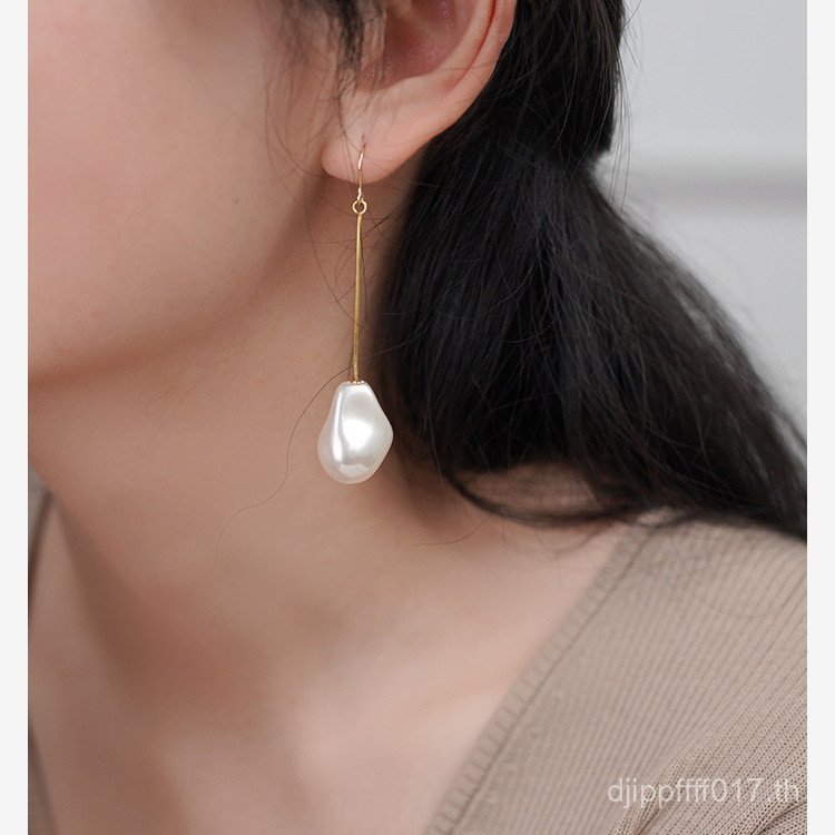 Niche พู่แฟชั่นรู้สึก 14k ต่างหูยาว Classy หรูหรา Gold-Covered หู Hook หญิงขนาดใหญ่ Pearl Commuter จ