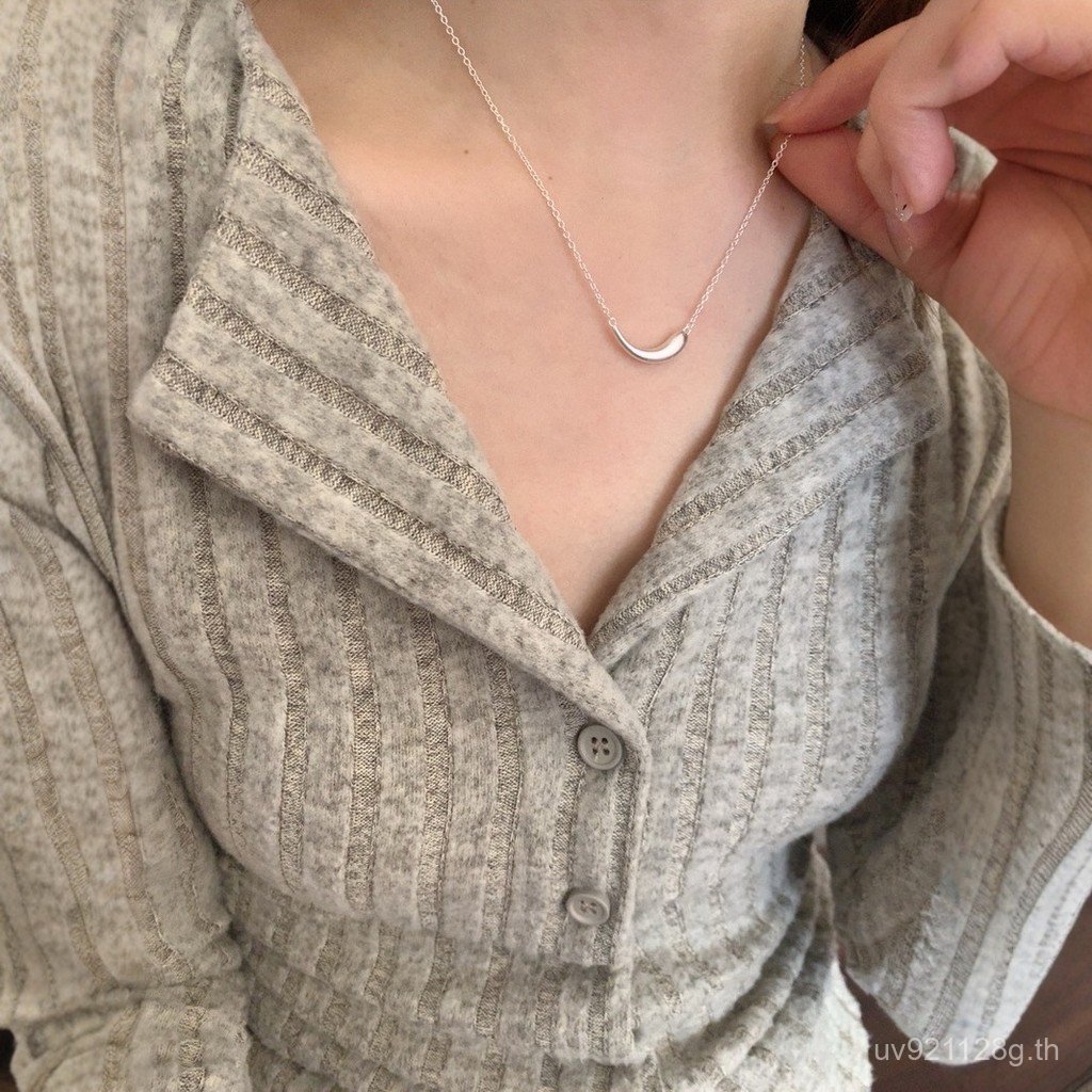 ที่ไม่ซ้ํากันขนาดเล็กมะเขือยาว Clavicle Chain S925 เงิน All-Match ins หญิงแฟชั่นโค้งเย็น Smile Simpl