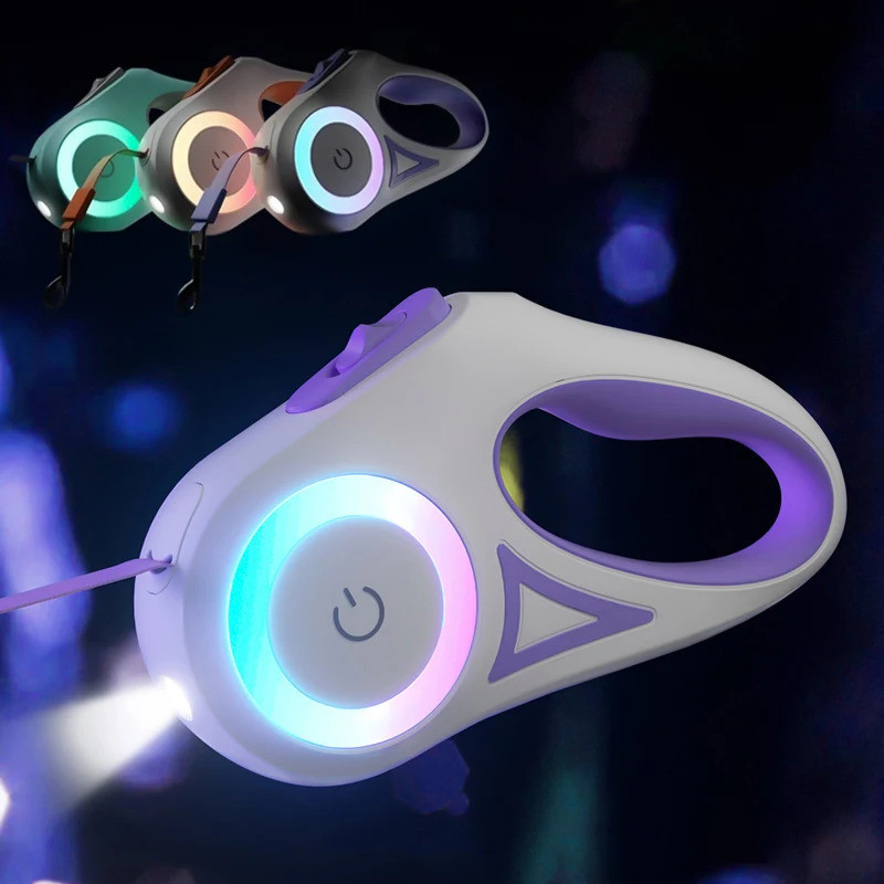 2025 สายจูง Led Retractable พร้อมไฟสําหรับลูกสุนัขขนาดกลางขนาดเล็ก 2 สุนัขแมวสัตว์เลี้ยงสายรัดอุปกรณ