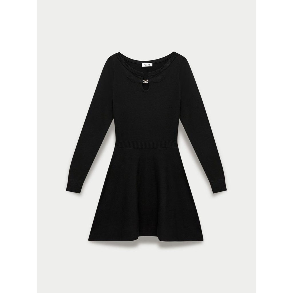 [Pomelo] เดรสไหมพรมดีเทลคัทเอาท์ / Keyhole Knit Dress — صورة 5