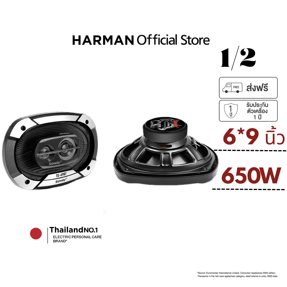 ลำโพงติดรถยนต์ 6x9 นิ้ว 650W 3WAY 4OHM พร้อมฝาครอบ+น็อต+สายไฟ TS-6981 ลำโพงแกนร่วม 6x9นิ้ว ลำโพงติดรถยนต์ ลำโพง