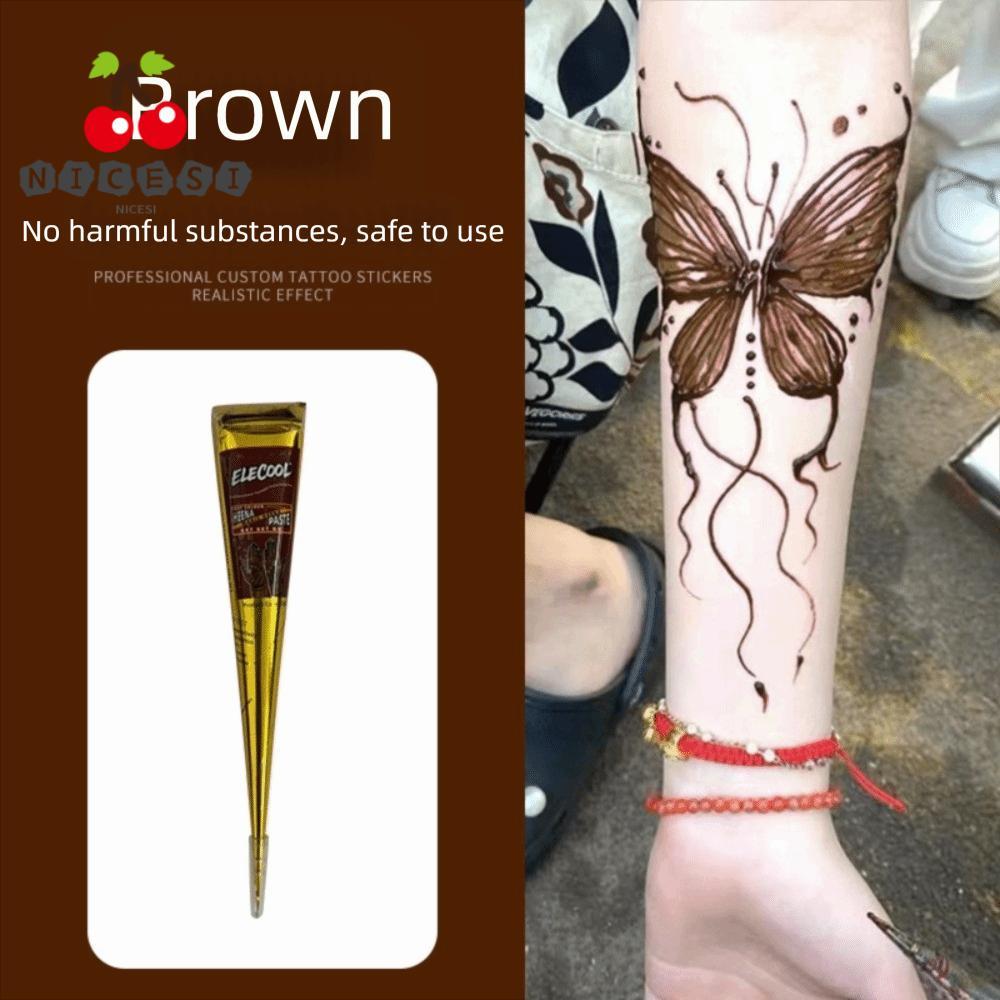 NICESI Henna Tattoo Cream, Easy-To-Use Black Brown Henna Paste Cone, Tattoo Cream กึ่งถาวรชั่วคราว M