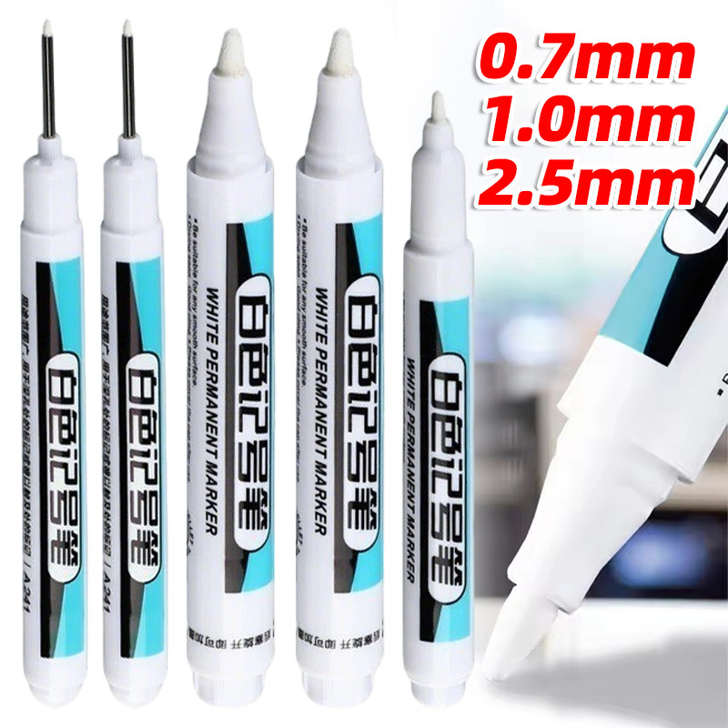 ปากกามาร์กเกอร์ถาวรสีขาว-0.7/1.0/2.5มิลลิเมตรกันน้ํามันกราฟฟิตีจิตรกรรมปากกา