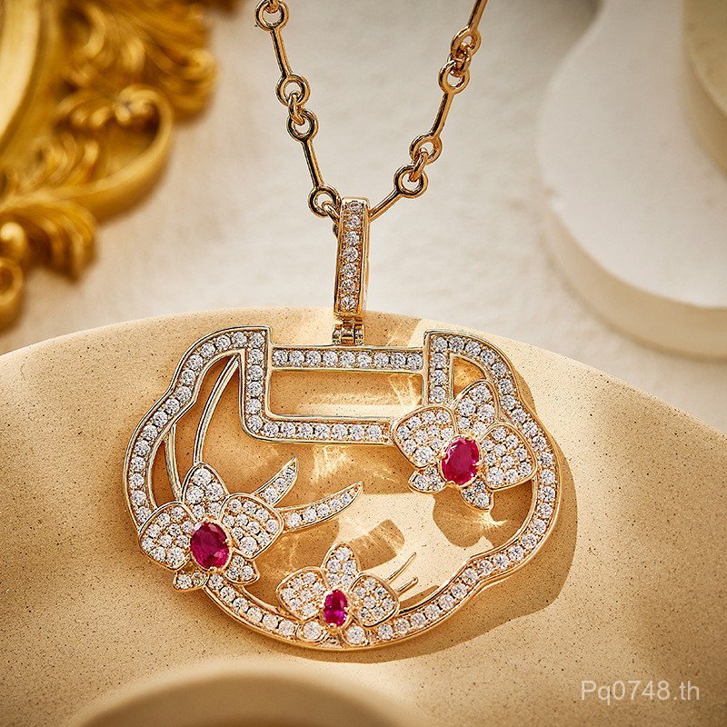 สร้อยคอมากซ์ยาวแบบจีน retro สไตล์โมเดิร์น ลายพิมพ์ทองคำเคลือบ ออกแบบตามสมัยนิยมIID9