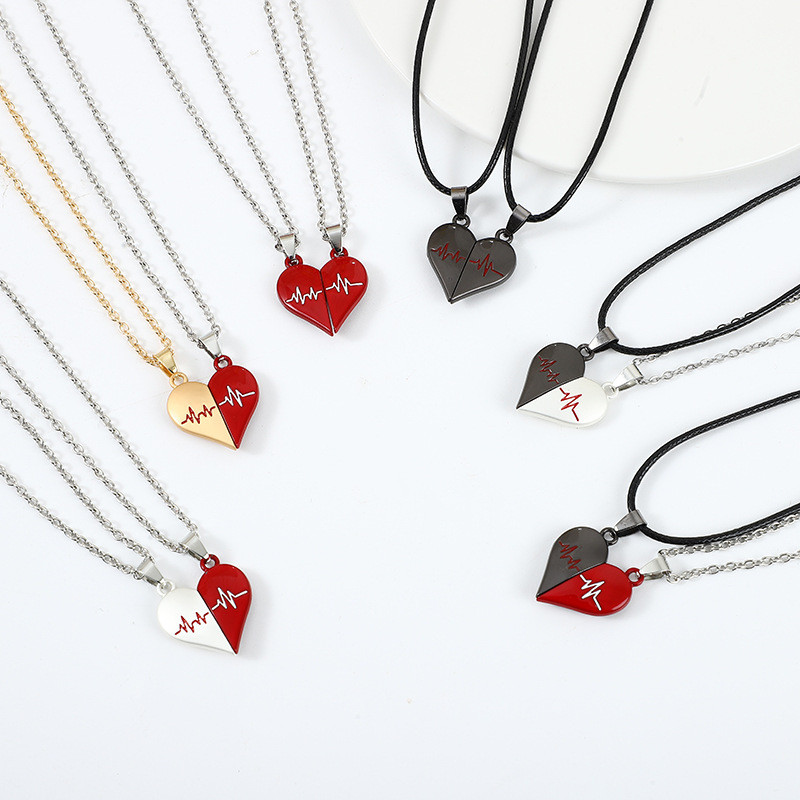 สร้อยคอลูกหัวใจ ECG ออกแบบเรียบหรู พร้อมจี้แม่เหล็กคู่