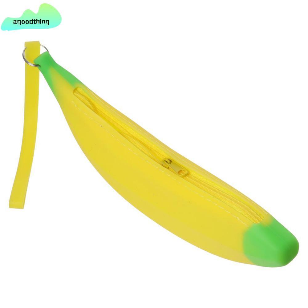 AGOODTHING Banana Zero Wallet, Yellow Banana Shape Silicone Pen Bag, Multifunctional Silicone 2.36*7