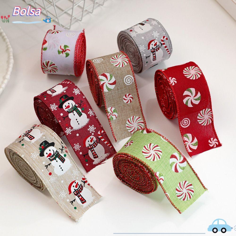 BOLSA ริบบิ้นต้นคริสต์มาส, ผ้า DIY ของขวัญบรรจุภัณฑ์ Webbing, การ์ตูนเสริมขอบตลก 2 M/ม้วนพวงหรีดทําเครื่องมือ Xmas