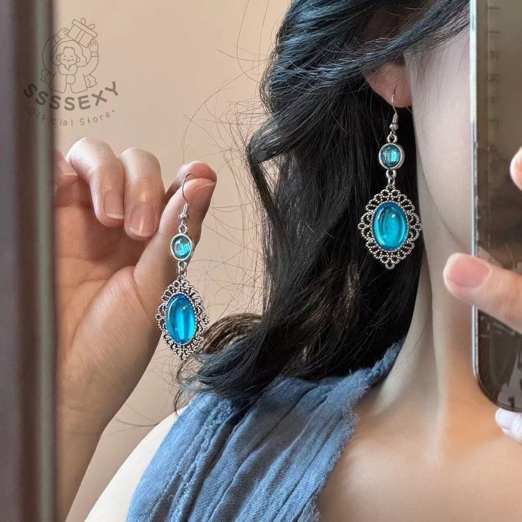 SSSEXY ต่างหู Aquamarine ลายดอกไม้ ดีไซน์ French Chic ใส่เสริมความสง่างาม S411