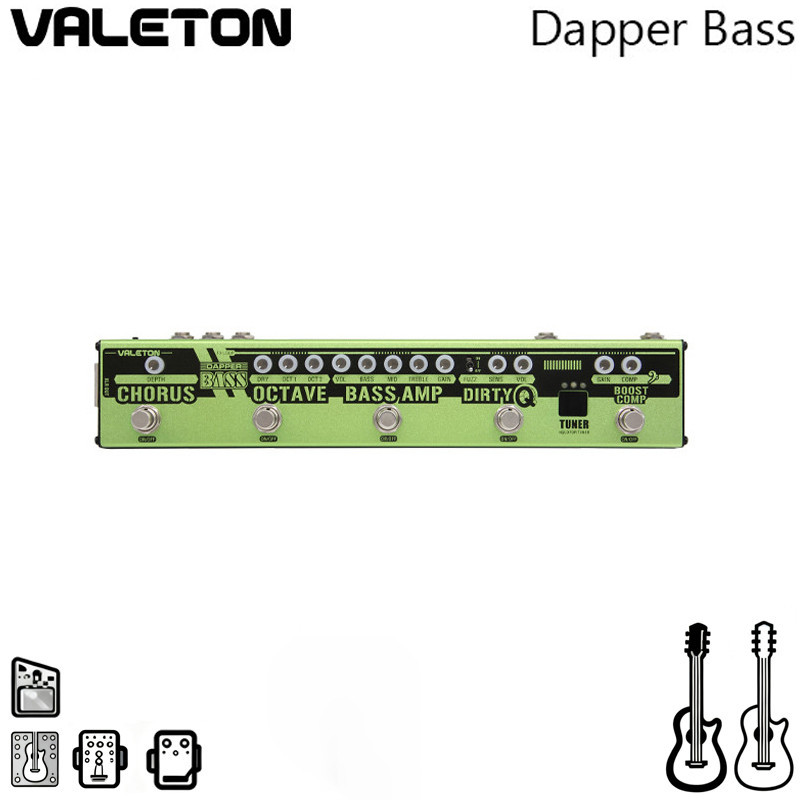 Valeton Dapper Bass Multi Effects Pedal Strip 6 in 1 Multi Effect Bass Tuner,Chrus,Octaver,Dirty Q &