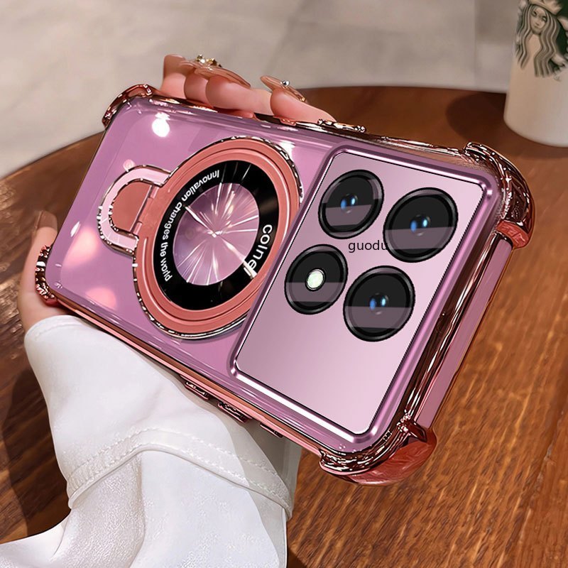 TTCR เคสโทรศัพท์ POCO X6 Pro 5G เคสโทรศัพท์กล้องเคส U Bracket Electroplating Bracket Cover สี่มุมโปร