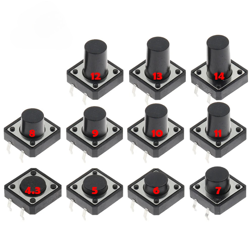 10PCS Tactile Tact Mini Push ปุ่มสวิทช์ Micro สวิทช์ 12x12 12*12*4.3 มม.5 มม.6 7 8 9 10 11 12 มม.4Pinc tact สวิทช์