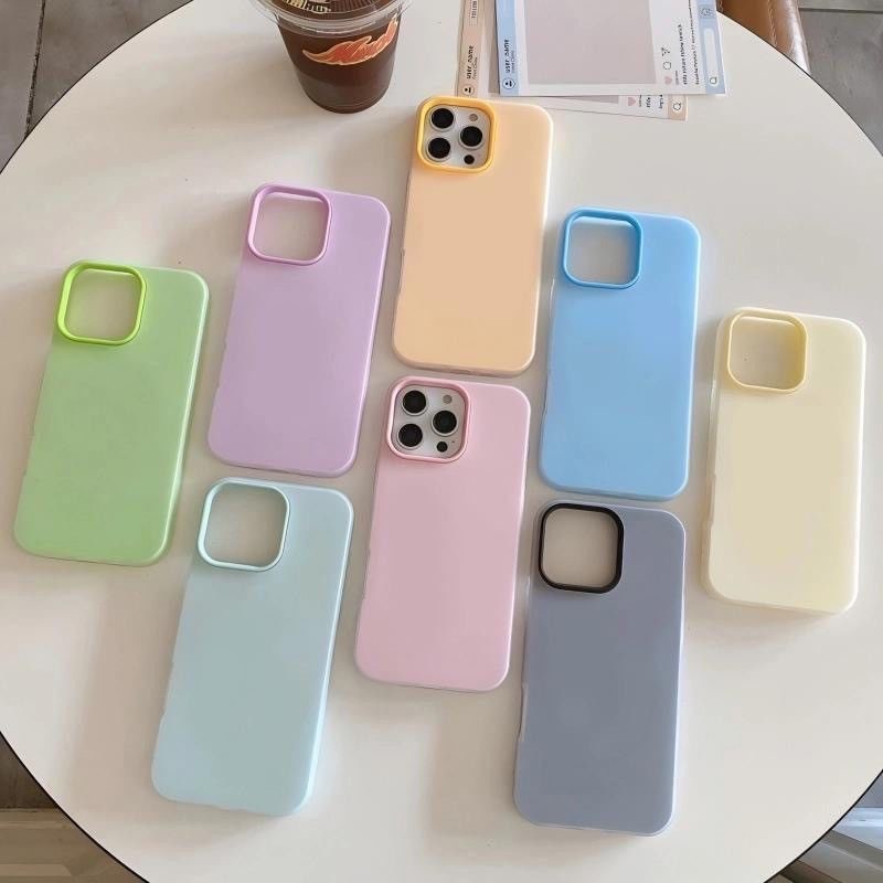 SUN🔥ฟรอสต์แมทท์ 2-in-1 สีแคนดี้ เข้ากันได้สำหรับ เคสไอโฟน11 เคส iphone 17 16 Pro Max 7Plus XR 12 13 14 15 สีชมพูสวยงามV