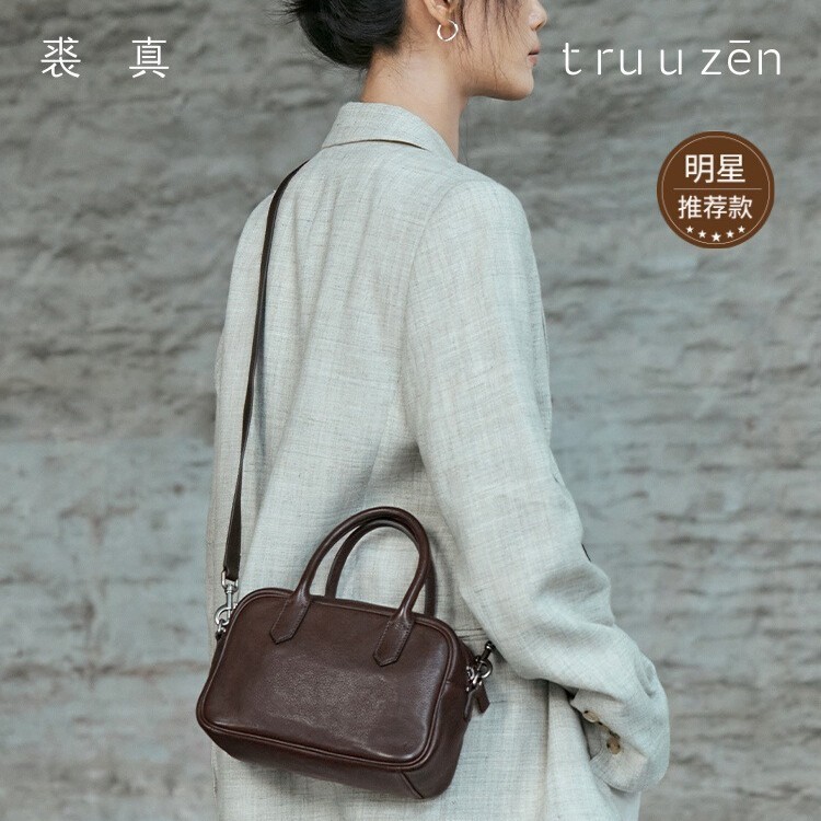 Qiuzhen กระเป๋าหนังแท้กว้างขวาง สไตล์เรโทร สำหรับสาวๆ สะพายได้หลายแบบ