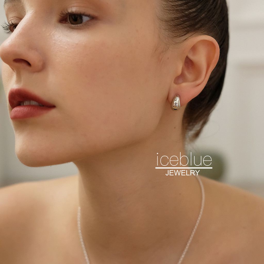【iceblue】ต่างหูติดติ่ง S925 เงินแท้ทรงหยดน้ำเล็ก ชุบทองคำขาว 18K สไตล์ยุโรปและอเมริกา สำหรับผู้หญิง E133 - รูปที่ 2