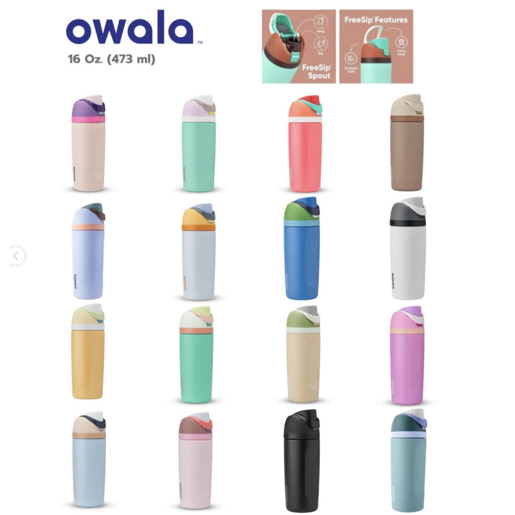 SG READY STOCK Owala 16oz FreeSip Kids Bottle - แก้วน้ําสแตนเลสมีฝาปิด BPA-Free Gym & Travel Must-Have (ที่วางแก้ว Fits)