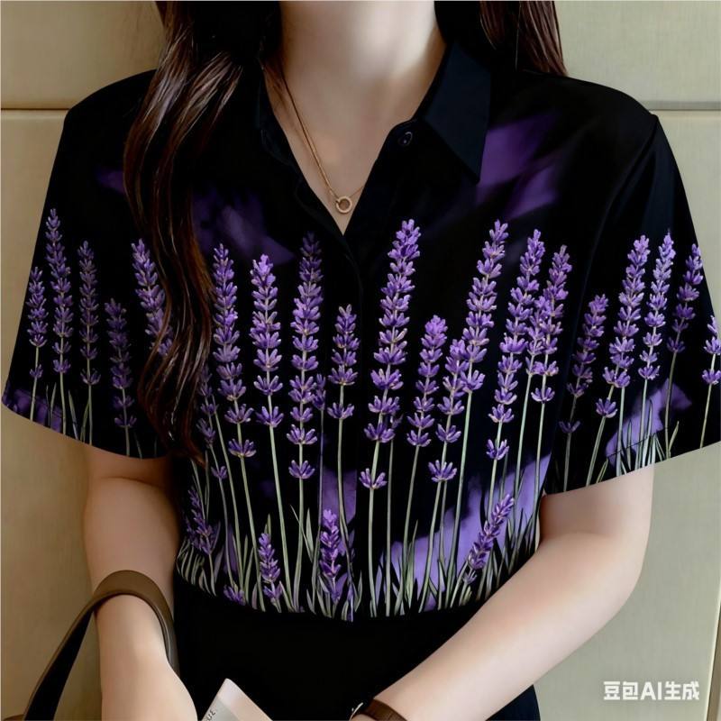 เสื้อแขนสั้นสไตล์โอเวอร์ไซズสำหรับผู้หญิง พิมพ์ลายดอกไม้และกราฟฟิตี้ สีดำ เหมาะสำหรับใส่ลำลอง ราคา ถูกที่สุด ดีลบีเคเค แกลเลอรีภาพที่ 5