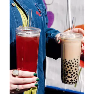✅แก้วดูดหลอดความจุ 590ml ใหม่! วัสดุ Tritan เก็บชา กาแฟ ได้ | หลายสีน่ารัก | หลอดใหญ่ | แก้วน้ำพกพา