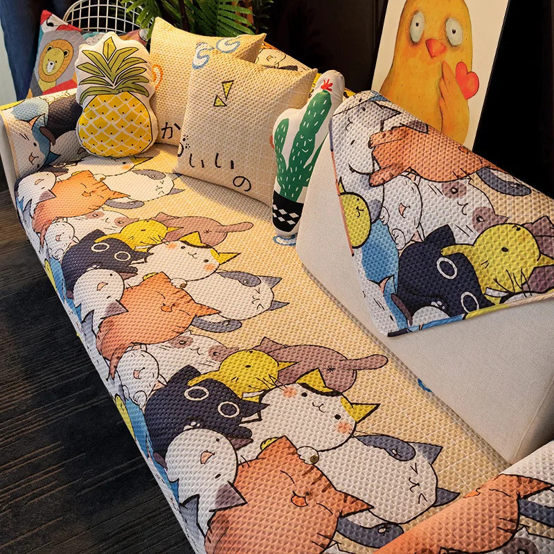 Cartoon Fabric Sofa Cover Universal Living Room Sofa Cover Simple Non-Slip Ins Sofa Backrest Armrest