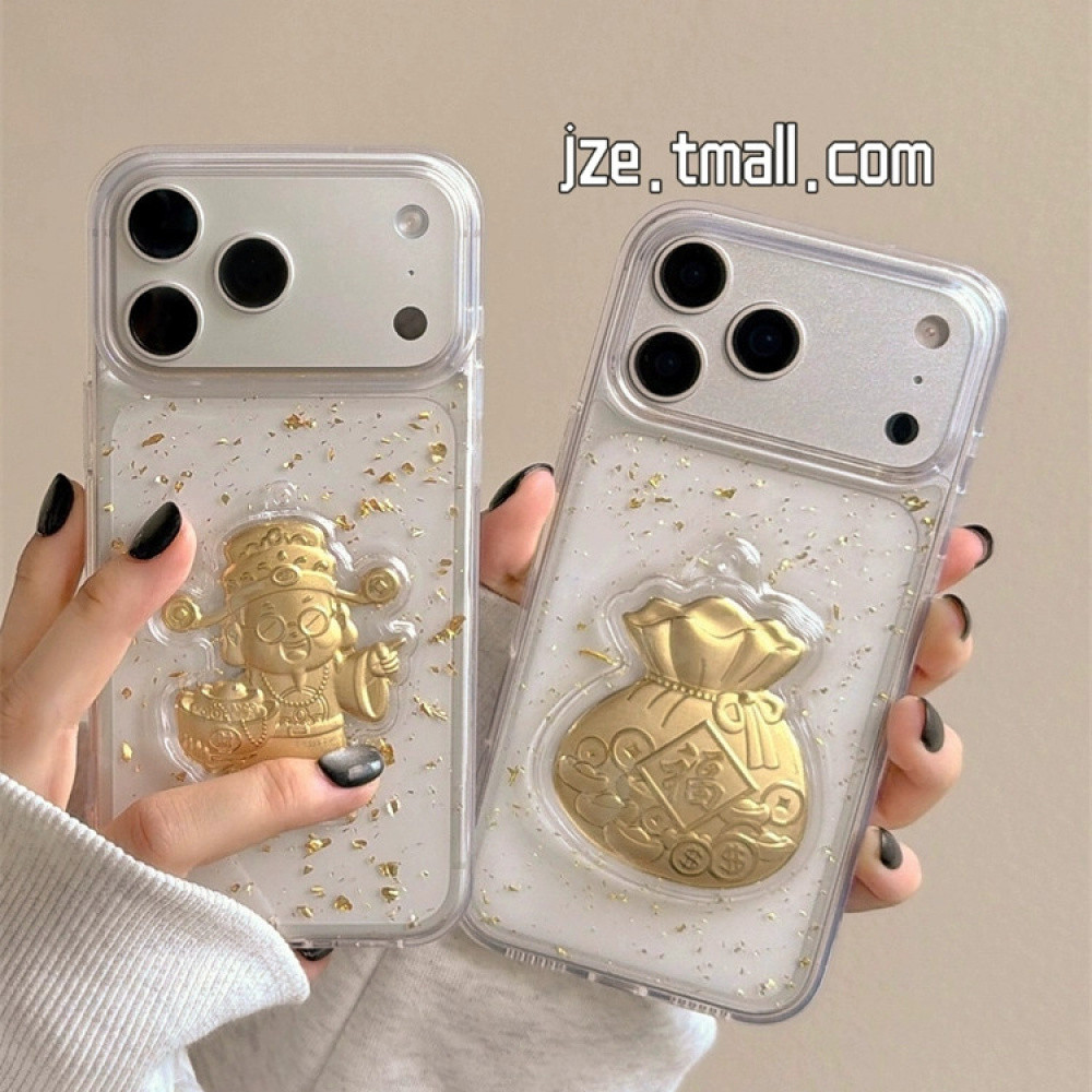 สไตล์จีนGlitter Goldฟอยล์เทพเจ้าแห่งความมั่งคั่งIPhoneสําหรับIPhone 17 Pro Max 17 Pro 17 Air 17 16 Pro Max 16 15 14 13 12 11 กันกระแทกTpuปกหลัง