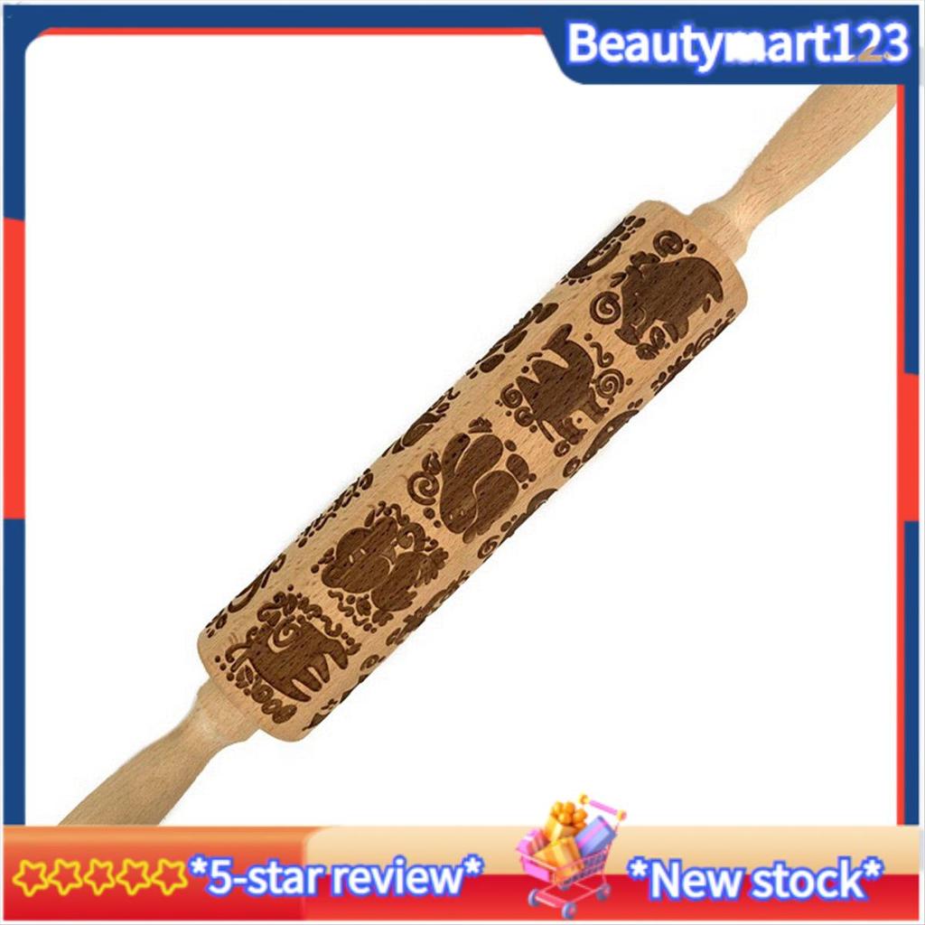 BM1 PCS พิมพ์สัตว์นูน Rolling Pin คุกกี้ Rolling Pin, As Shown ลูกกลิ้งพื้นผิวไม้ขนาดใหญ่สําหรับเบเก