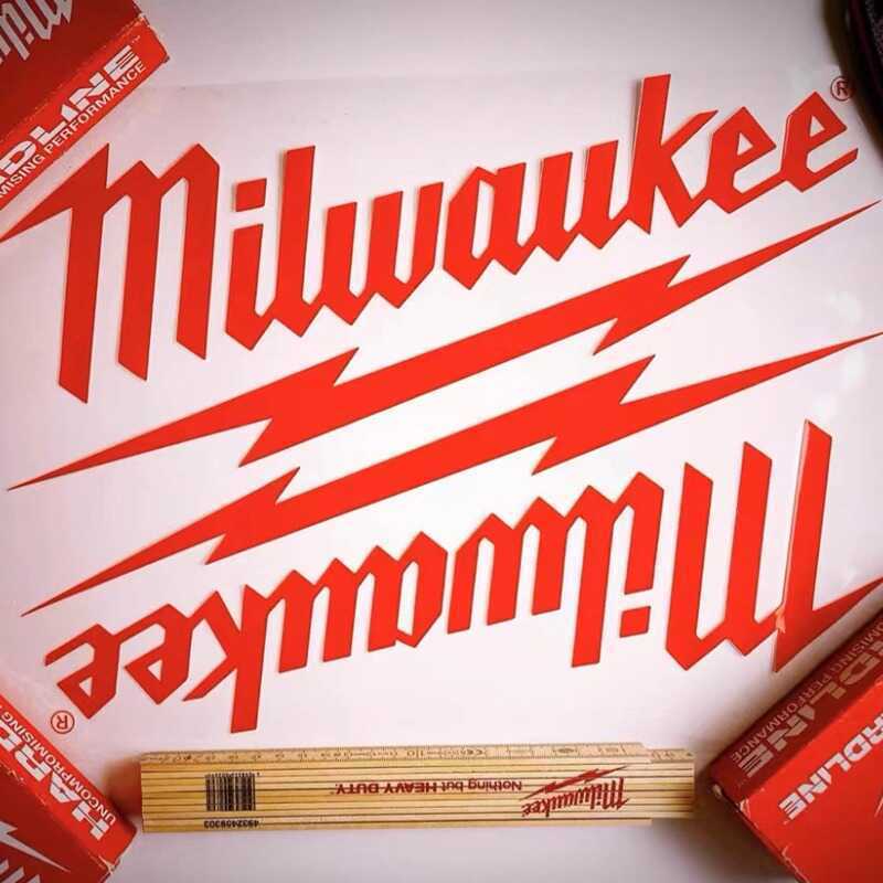 Milwaukee stickers, car window trim, windshield decals, drill tools, tool pegboard reflective sticke