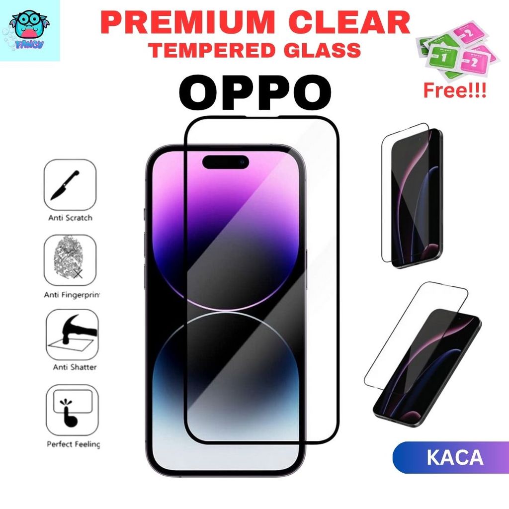พรีเมี่ยม HD Clear Oppo A3Pro,A5Pro,A6Pro,A98,Reno 15F,15Pro,14F,14Pro,14,13,13F,12F กระจกนิรภัยป้อง