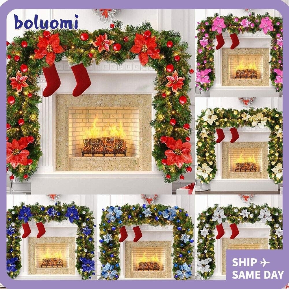 Bolumi Christmas Wreath Hanging Door With LED Lights Christmas Garland 2.7M Artificial Flowers Chris