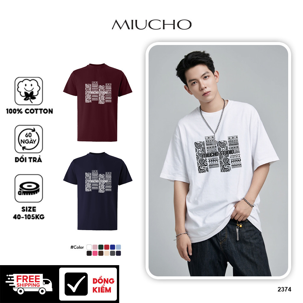 Vintage ATD2374 Miucho Iconic เสื้อยืดผู้ชายทรงหลวมคอกลมแขนสั้นผ้าคอตตอนสุดเท่พิมพ์ลายงานศิลปะ