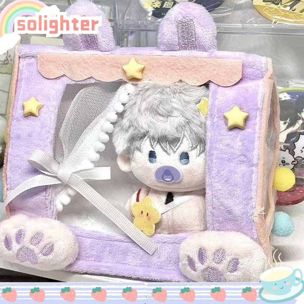 SOLIGHTER เต็นท์เฟอร์นิเจอร์ตุ๊กตา, สีชมพูและสีม่วงการ์ตูนหูตุ๊กตาเต็นท์เตียง, Creative Princess Bed Photo Props เดสก์ท็อปเครื่องประดับบ้านตุ๊กตาของเล่น
