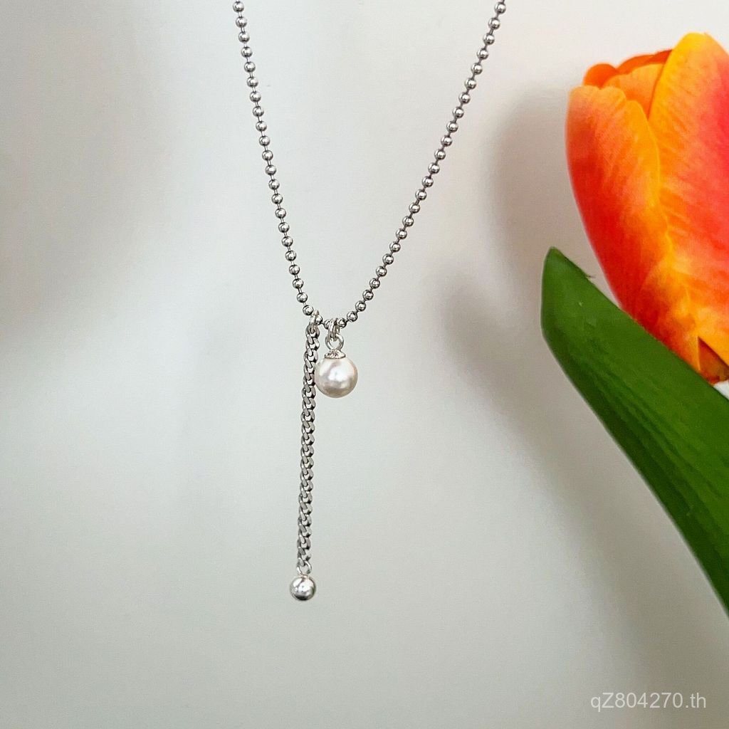 สร้อยคอเงิน s925 สไตล์เกาหลี ประดับลูกปัดและพู่ จากแบรนด์ Ruitai ดีไซน์เรียบหรู GRB4