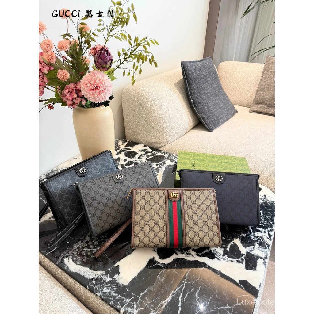 Gu Gu Gu Gu Gujia กระเป๋าผู้ชาย GG Ophidia โลโก้ดอกไม้เก่าลาย Webbing Toiletry Bag กระเป๋าคลัทช์ กระ
