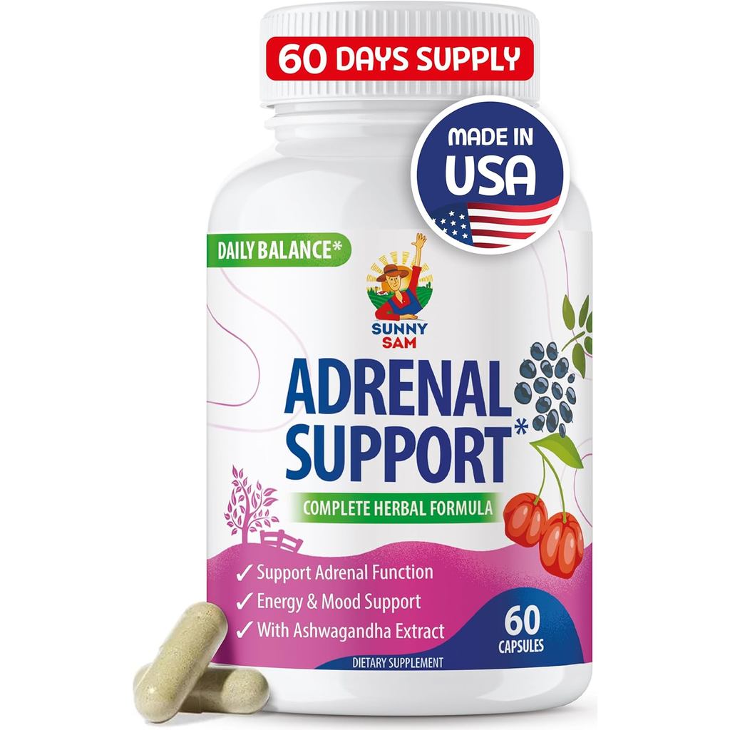 SUNNY SAM Adrenal Cortex Support อาหารเสริมสําหรับการจัดการ Cortisol - 60 แคปซูล - รองรับสุขภาพ Cort