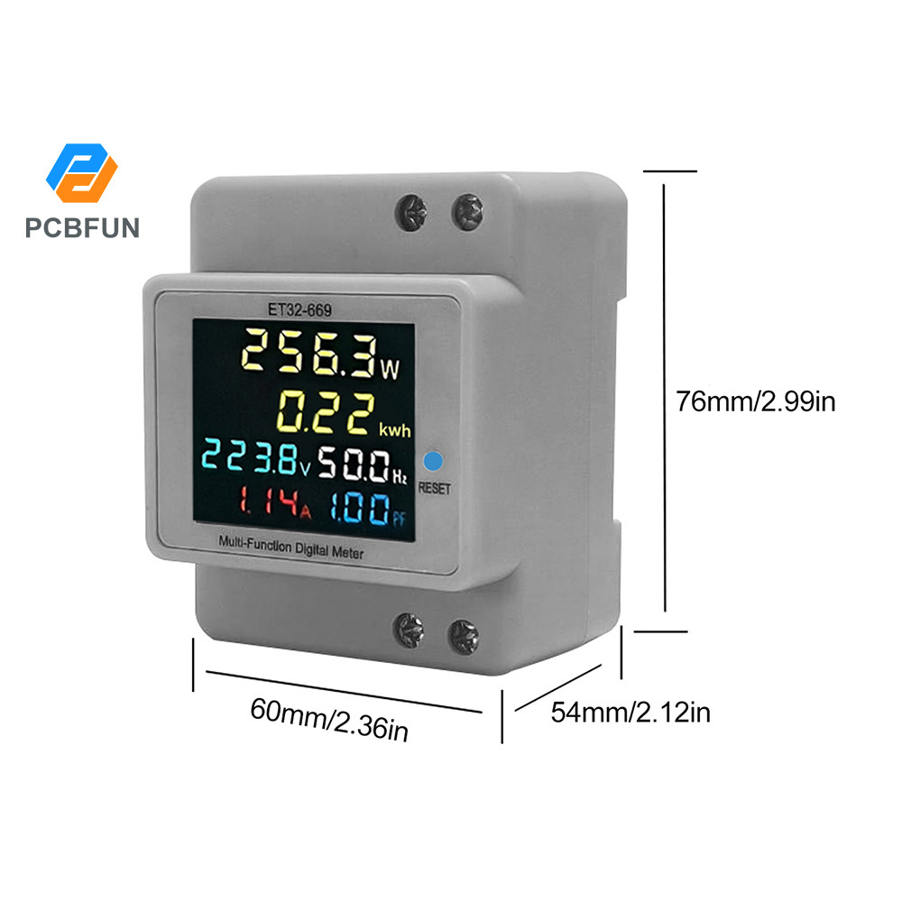 Pcbfun ET32-669 AC 40.0-300.0V 100A DIN-Rail ติดตั้งดิจิตอล Multi-Function Single-Phase Energy Meter