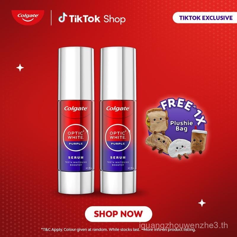 COLGATE Optic White Purple Tooth Whitening Serum 40ml [มัด 2] + ฟรีกระเป๋า Colgate Plushie