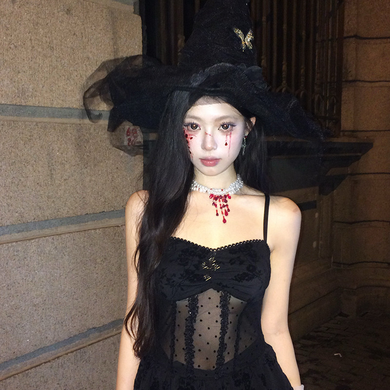 หมวกแม่มด HALLOWEEN DARK WIND GAUZE กับเครื่องประดับคอสเพลย์