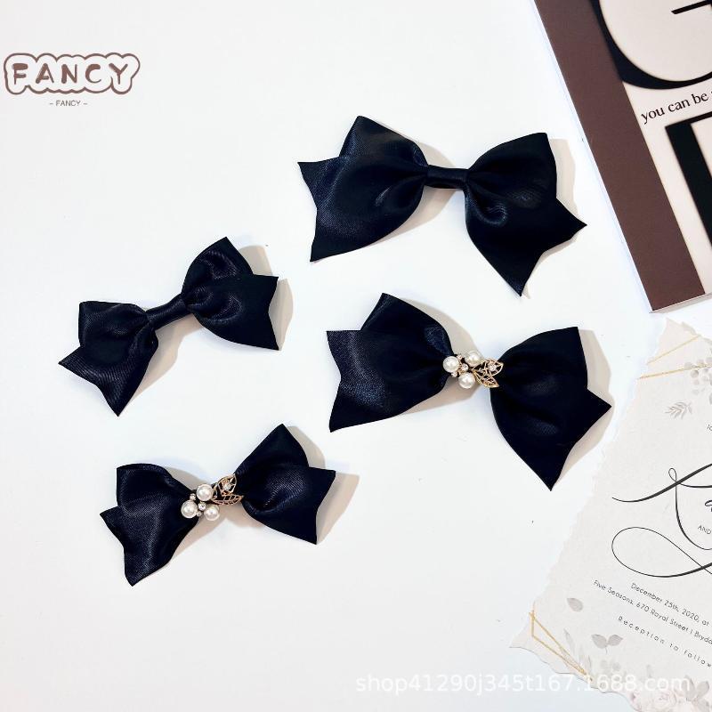 เข็มกลัด Pearl Swallowtail Bow สไตล์ฝรั่งเศส สีดำ สำหรับผู้หญิง เครื่องประดับวินเทจ