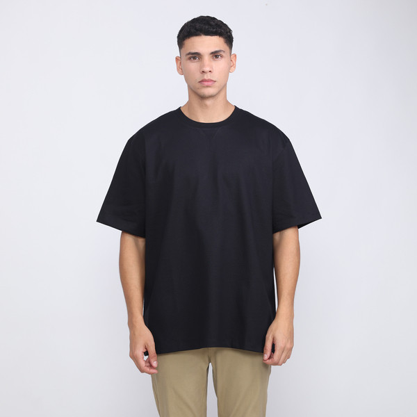 FACIALY - Oversize Rib Heavy Weight Tee Jace - สีดํา