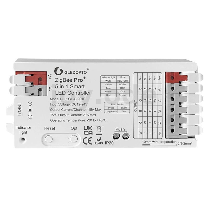 GLEDOPTO C-201P ZigBee 3.0 Pro + 5 in 1 LED Strip Controller 20A Max RGBCCT/RGBW/RGB/CCT/Dimmer Home
