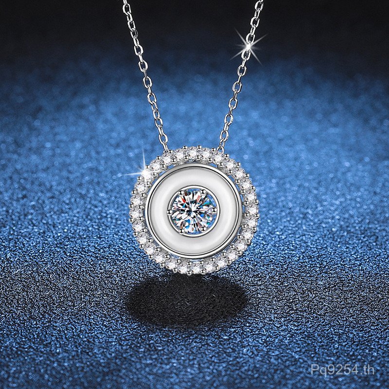 เรขาคณิต Moissanite Moissanite เพชรสร้อยคอจี้หรูหราหญิงสีขาวธรรมชาติ Mother-of-Pearl เงินสเตอร์ลิง 5