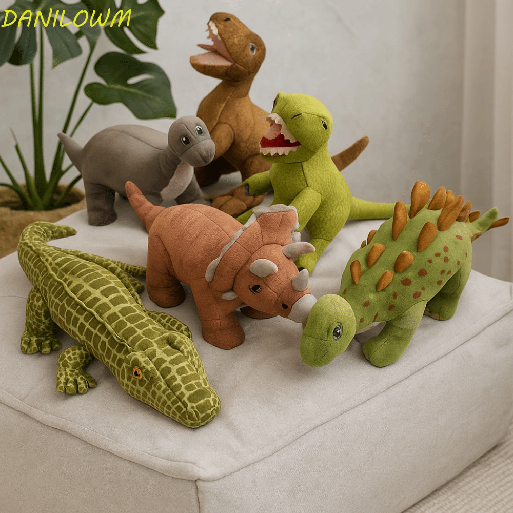 DANILLOWM หมอนตุ๊กตาไดโนเสาร์,คอลเลกชัน Tyrannosaurus Rex Green Triceratops Doll, Velociraptor PP Cotton สบายจําลองตุ๊กตาตุ๊กตาคริสต์มาส