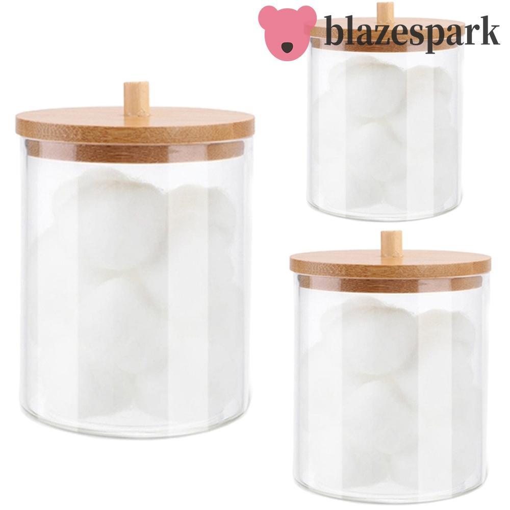 BLAZESPARK Qtips ผู้ถือสําลีพร้อมฝาปิดไม้ไผ่แต่งหน้าจัดเก็บสําหรับอุปกรณ์ห้องน้ําคอนเทนเนอร์ผ้าฝ้าย 