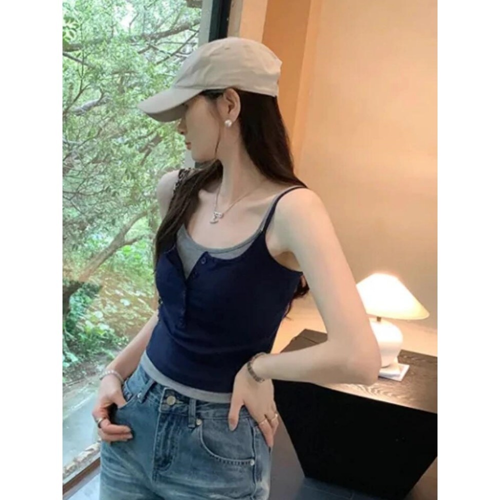 🎀Miss Kitty เสื้อสายเดี่ยวแต่งสองชั้น มีเสริมฟองน้ำในตัว แขนกุด เสื้อผ้าแฟชั่นผู้หญิง - รูปที่ 6