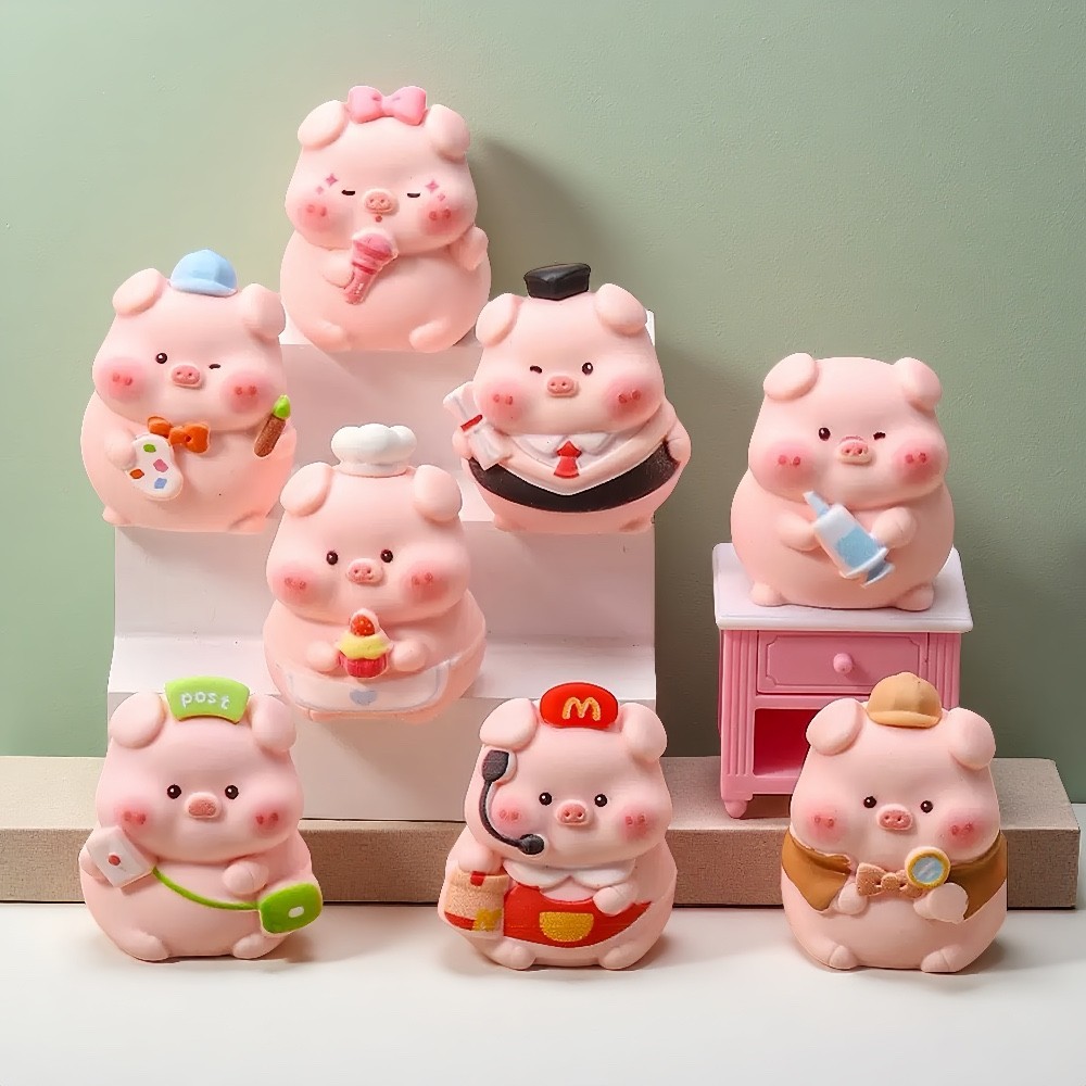 8ชิ้นทํางานลูกหมูน่ารักเรซิ่นเสน่ห์สําหรับ ทําเอง(ค-1)
