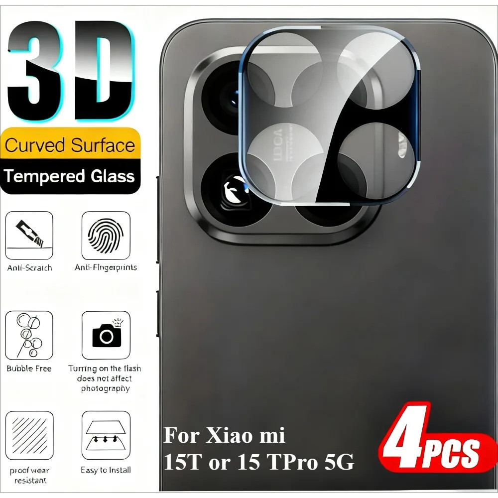 3-1Pcs สีดํา 3D กระจกนิรภัยโค้งกล้องเลนส์ Protectors สําหรับ Xiaomi15T Xiaomi Mi 15T Mi15T 15 T Pro 