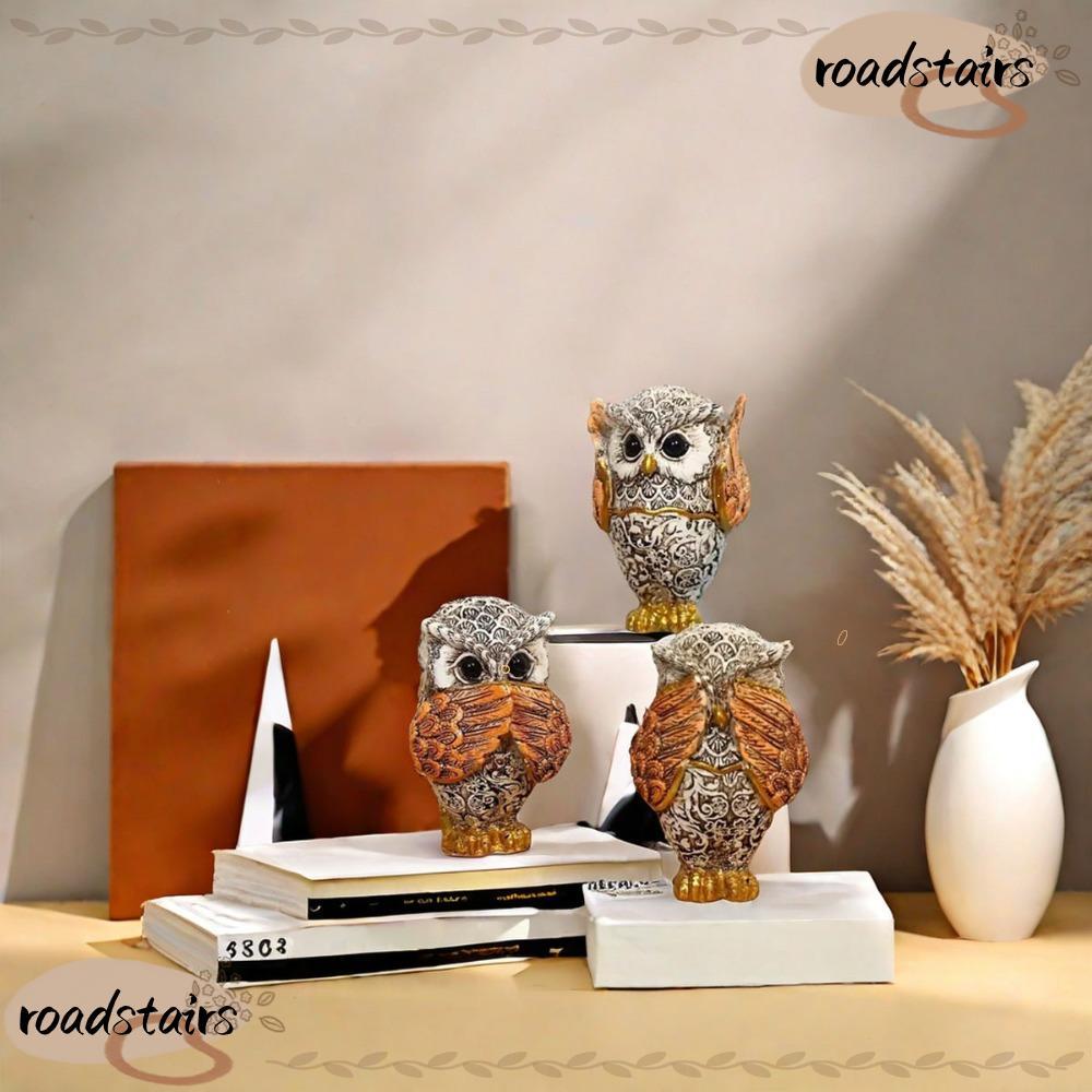 ROADSTAIRS No-Evil Owls, เรซิ่น No-Evil Owls งานฝีมือ, ของขวัญหัตถกรรมน่ารัก Garden รูปปั้น
