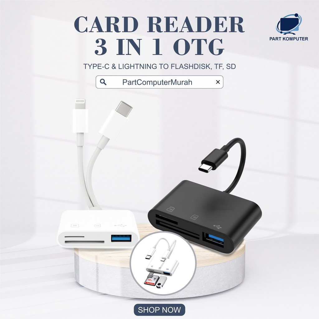 เครื่องอ่านการ์ด 3in1 OTG HUB Micro USB และ Type C - Lightning - USB Flashdisk - การ์ด SD - การ์ด Mi