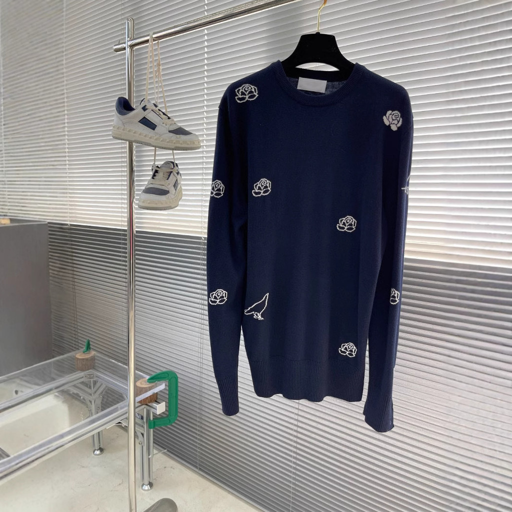 JS1P TB# Men's and Women's Knitted Bird Rose Long Sleeve Pullover Round Neck Fashion Wool Sweater