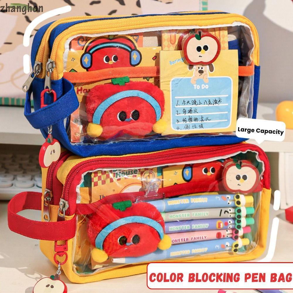 ZHANGHONG กระเป๋าปากกา, ดินสอ PVC กันน้ํา, INS โปร่งใสความจุขนาดใหญ่เก็บกระเป๋าปากกาแบบพกพา Back To School
